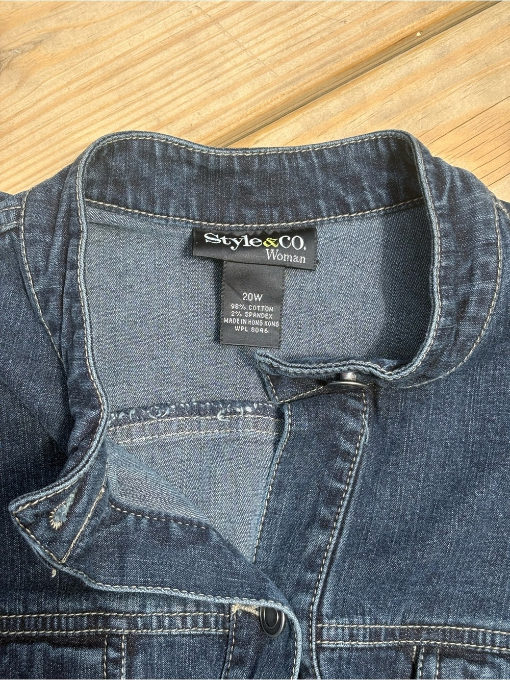 Style & Co Woman Denim Jacket Size 20W Blue Stretch Jean Jacket Mandarin Collar - Picture 3 of 7